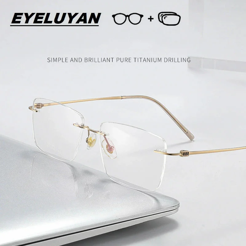 

EYELUYAN Rimless Eyeglasses Optical Prescription Glasses Titanium Temple Recipe Eyewear Myopia Hyperopia Eyewear