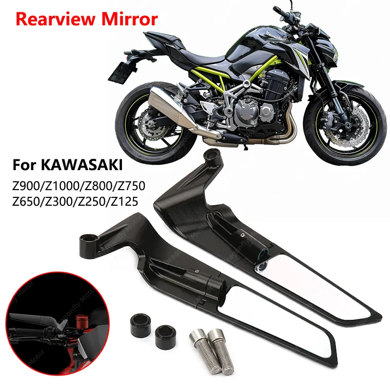 

New For Kawasaki Z900 Z1000 Z800 Z750 Z650 Z300 Z250 Z125 Motorcycle Wing Mirrors Rearview Rotating NEW Rearview Side Mirror