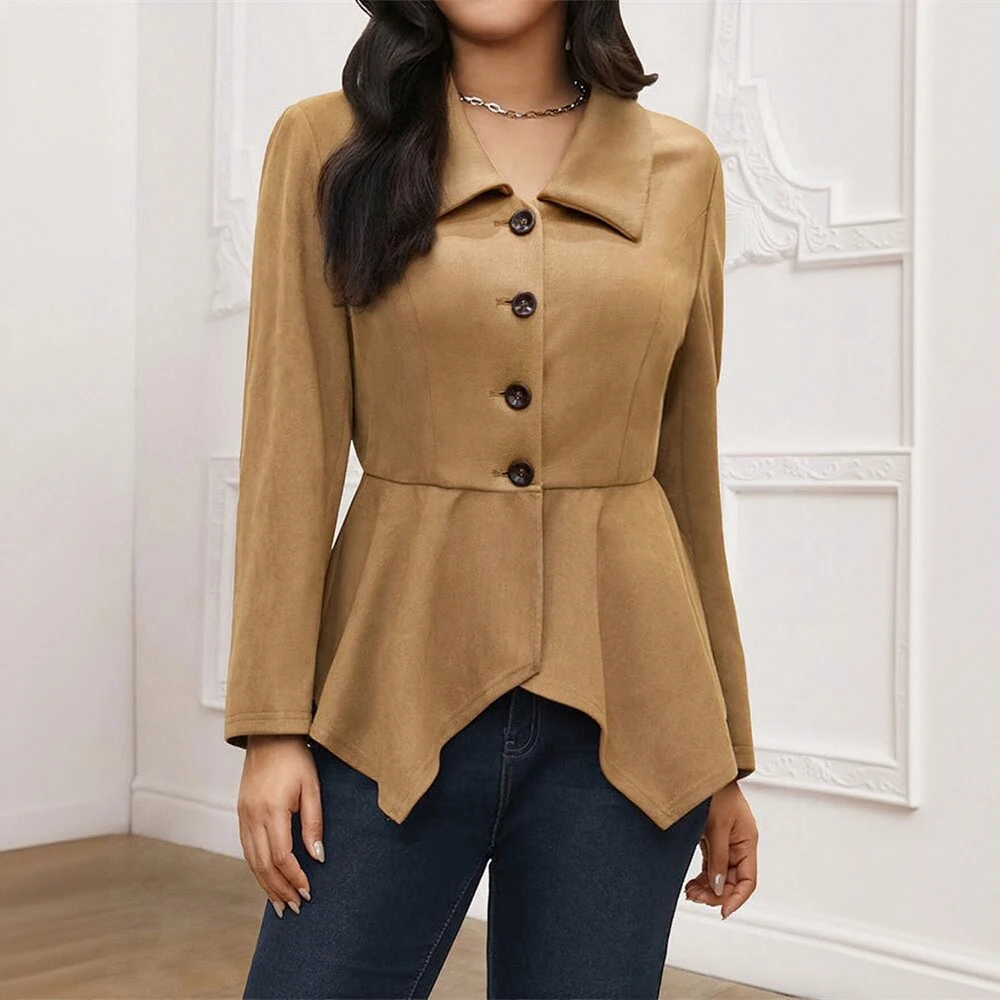 

Women's Long Sleeve Lapel Button Front Flounce Coat Autumn Decent French Plain Daily Basic Style for Ladies