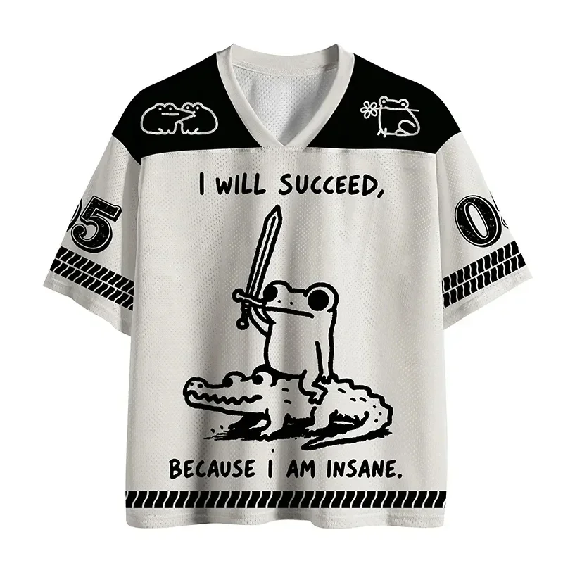 Frog Warrior Meme V-Neck Jersey, Quick Dry Mesh Tee, Unisex Streetwear Sports Top