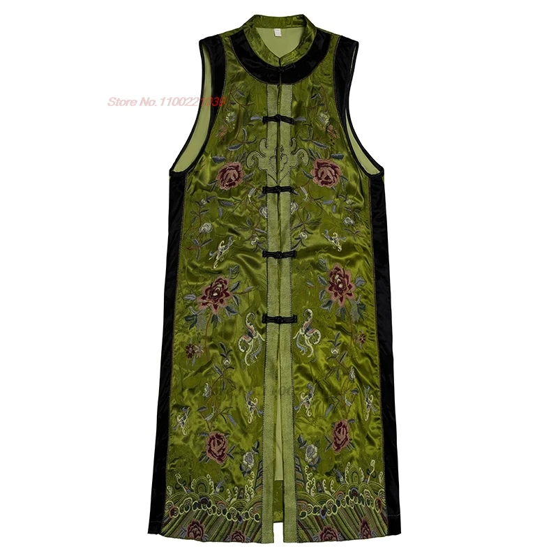 2025 chinois vintage hanfu hauts traditionnel satin jacquard col montant gilet rétro fleur broderie folk gilet sans manches veste