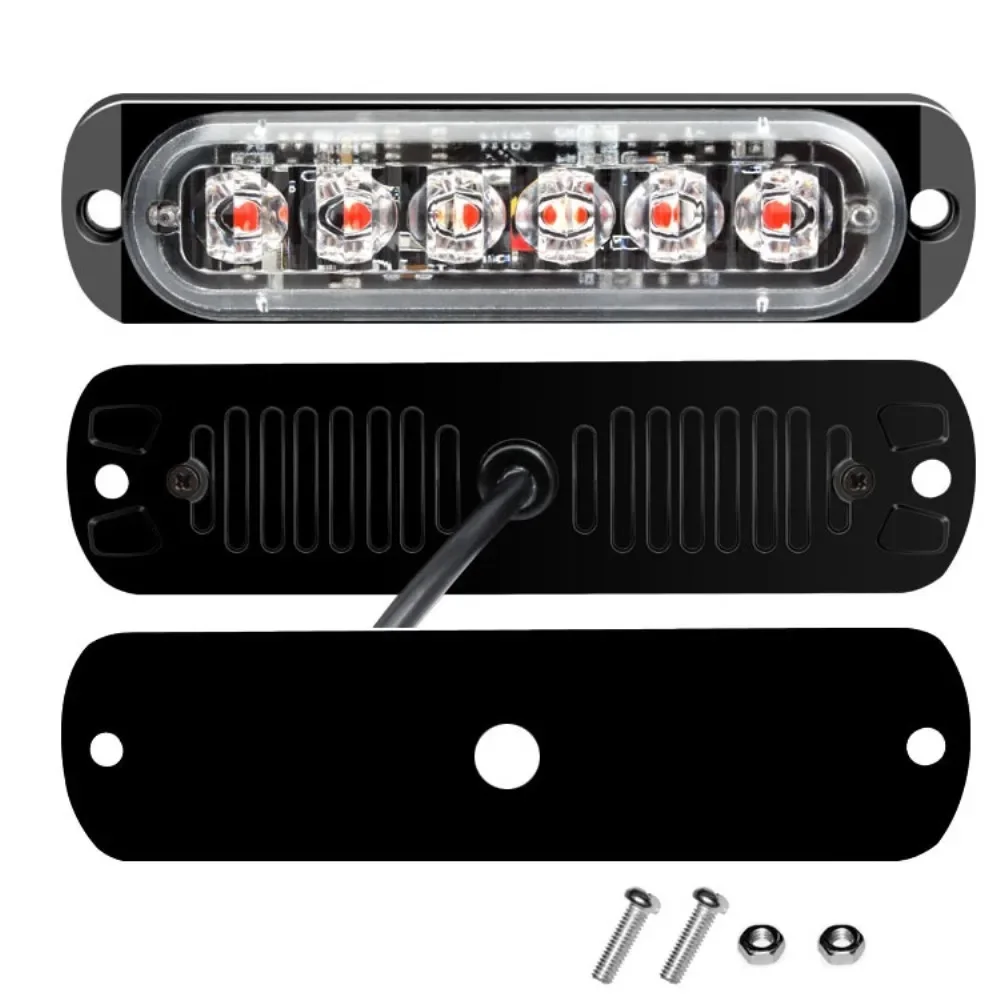 Multi-Color Strobe Beacon, 12V/24V 6-SMD High-Intensity Flashing Light for Truck Grille - Amber/Yellow/White Options