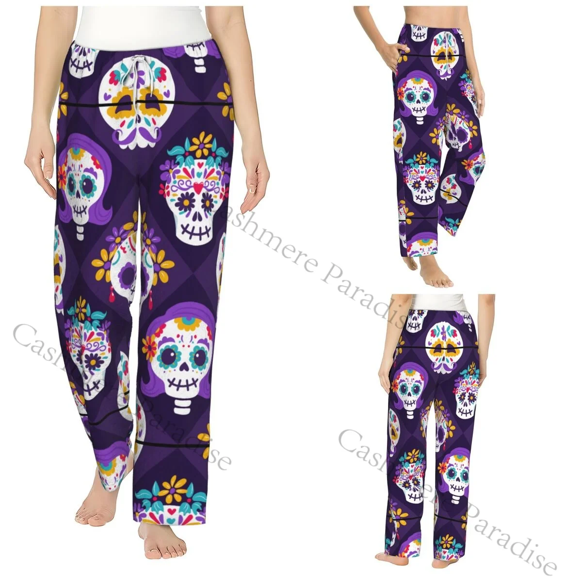 

Sugar Skull Mexican Flower Warm Women Pajama Pants Flannel Sleep Bottoms Soft Fleece Loungewear