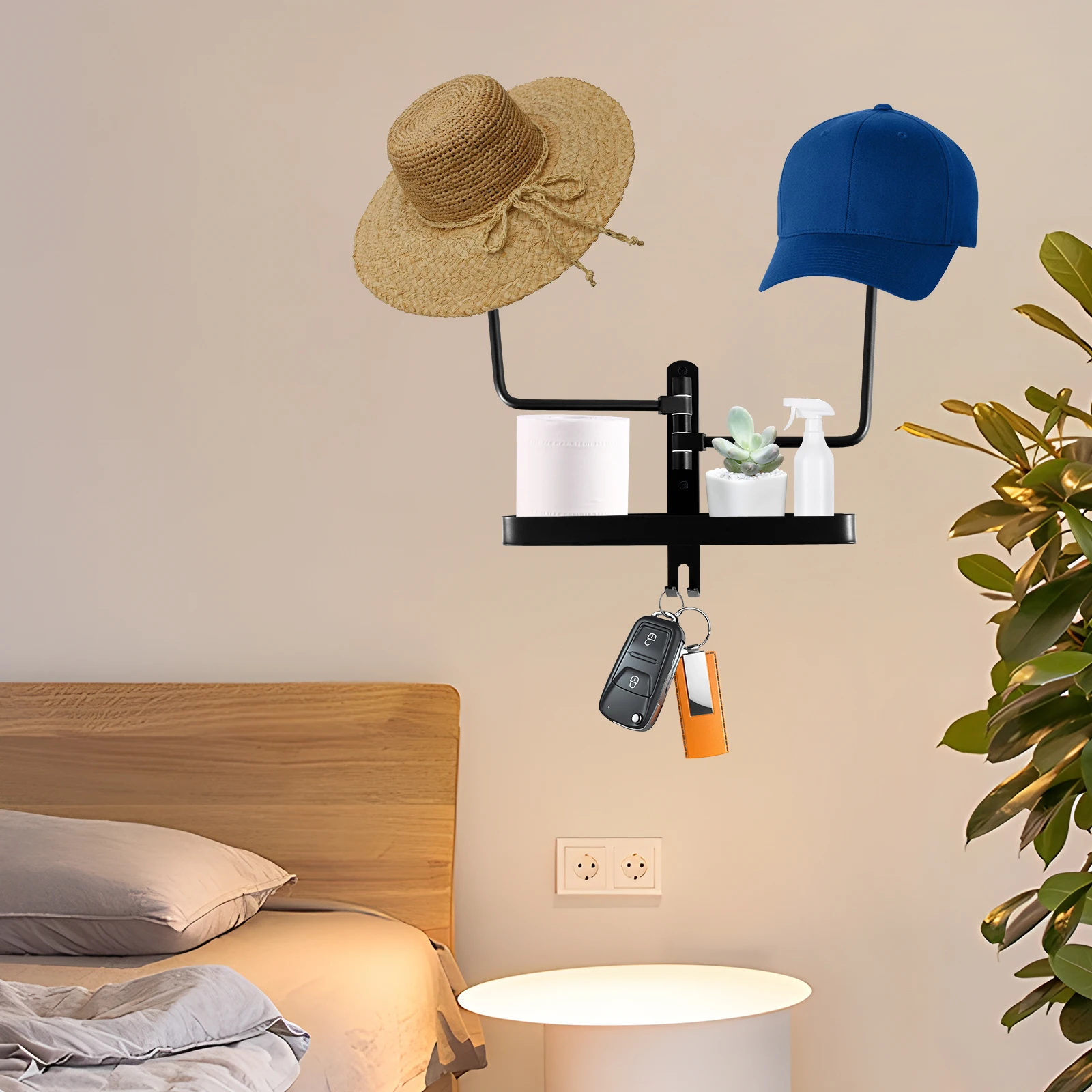 New Motorcycle Helmet Rack 180° Rotation Wall Mounted Storage Shelf with Storage Organizer&Hook Aluminum Hanging Stand for Home