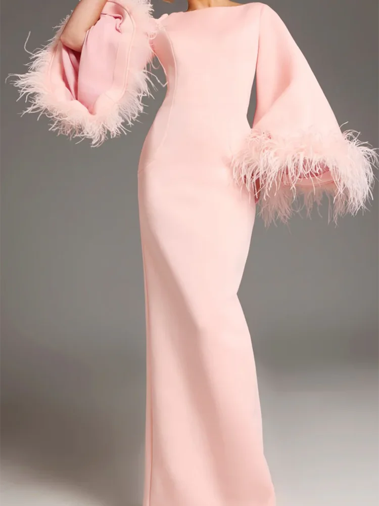 Elegant O-Neck Flare Sleeve Straight Floor Length Formal Evening Dresses Birthday Party Prom Gowns Customized
