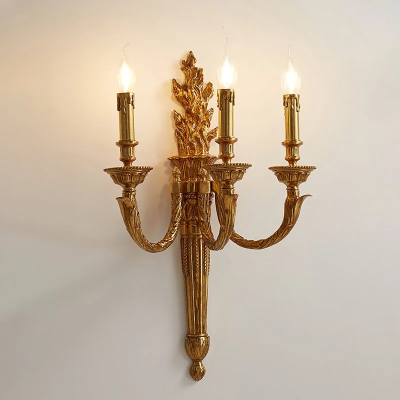 3-head all-copper wall lamp luxury living room background wall lamp retro Baroque villa corridor lamp