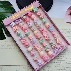 Lovely 20Pcs/Lot Children's Cartoon Rings Opening Jelly Color Finger Ring Kid Baby Girl Boy Resin Jewelry Charm Gift