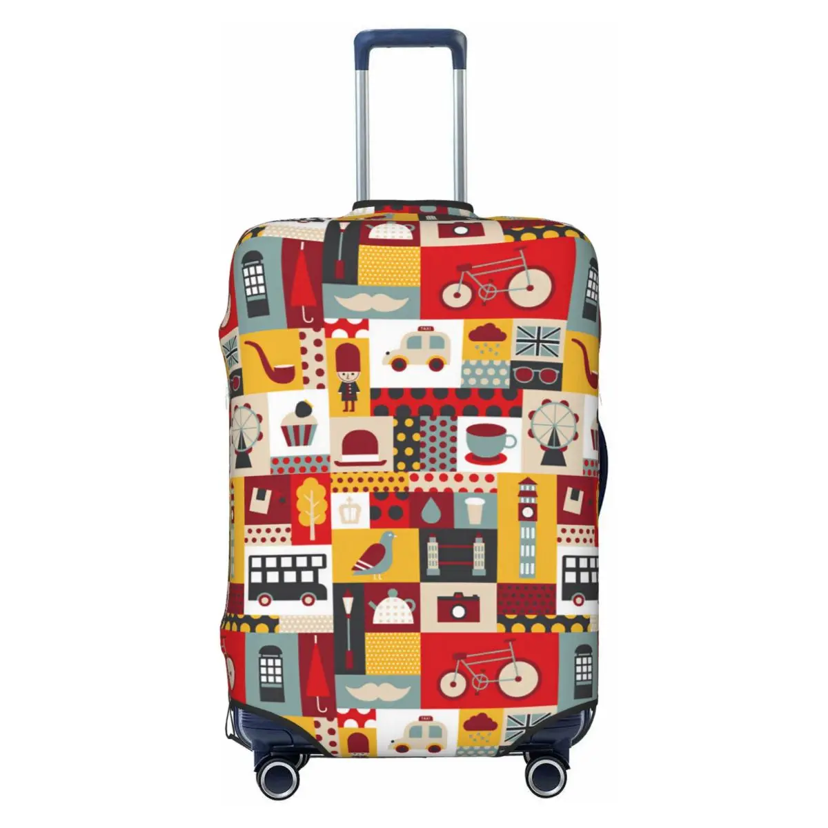 Geometric Retro London UK Travel Patchwork Travel Luggage Cover Dust Proof Suitcase Cover Protector Fit 18-32 Inch