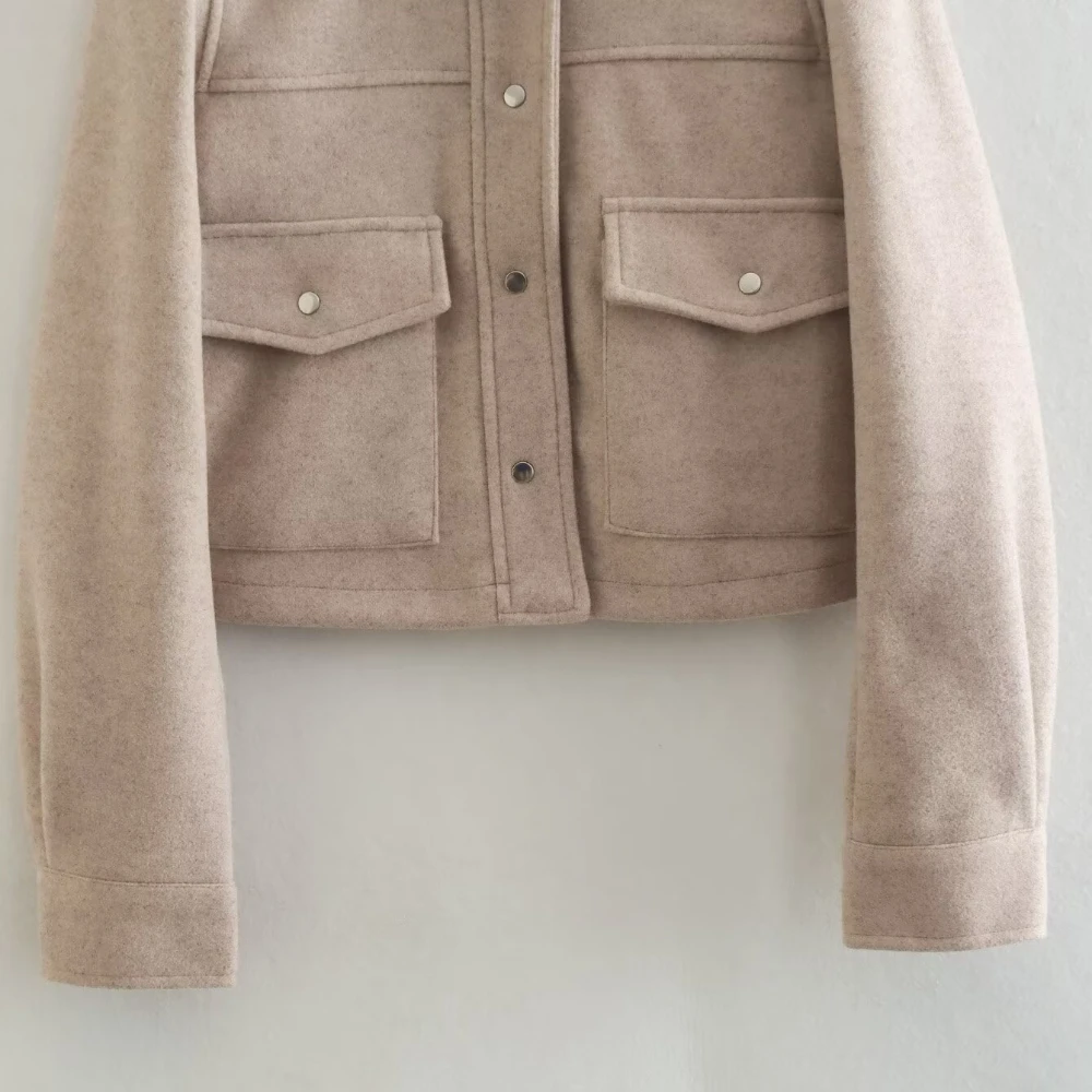 Jaqueta de botão bolsos frontais sólidos feminino, manga comprida, Casaco elegante, Casacos casuais, Moda, Outono, 2024