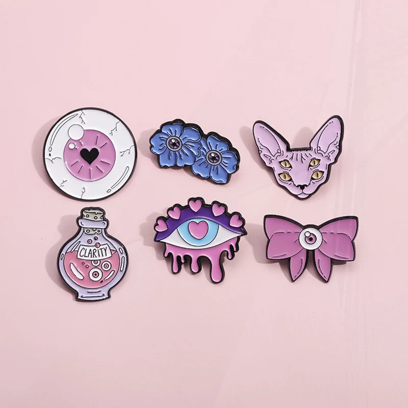 Oogblauwe Bloem Helderheid Drankjes Oog Creatieve Metalen Badge Punk Reversspelden Sieraden Accessoire Cadeau Schattig Pinsk Eye Pin Strik Kat Liefde