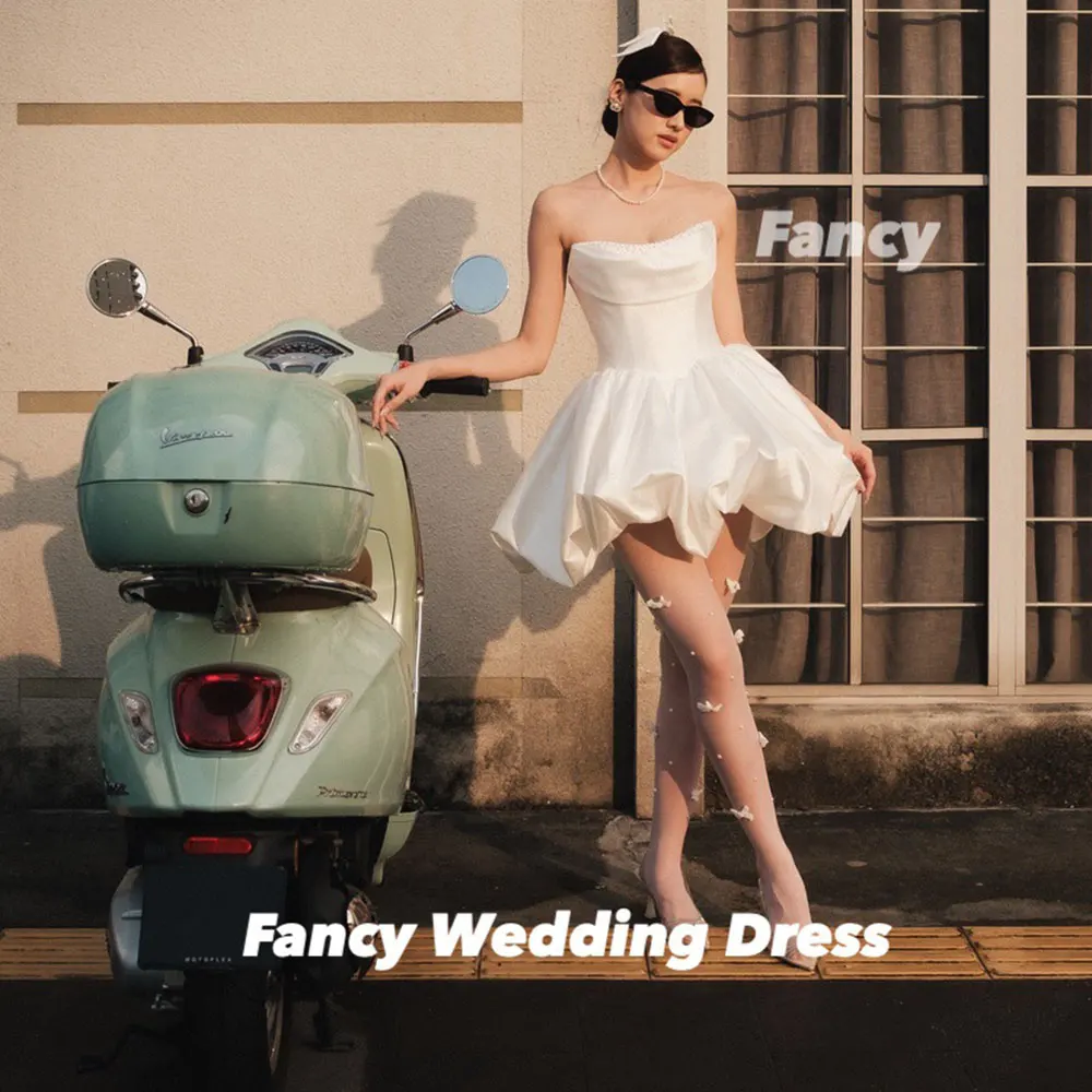 Fancy Simple Shiny Beading Wedding Dress A Line Soft Satin Bridal Gown Mini Short Formal Occasion Dresses Customized