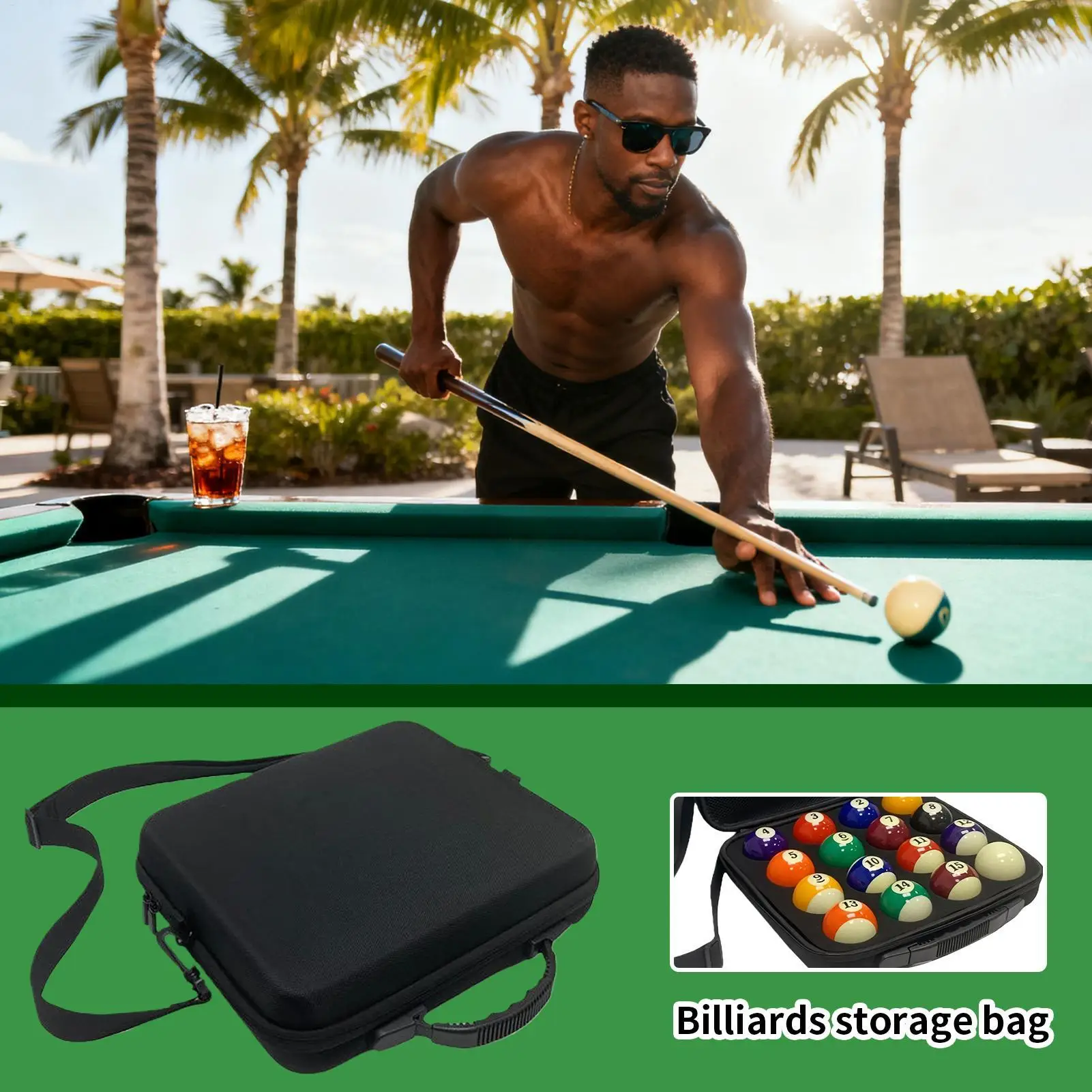Custodia per palline da biliardo Portaoggetti portatile per palline da biliardo Scatola da viaggio per biliardo con manico e tracolla per la casa