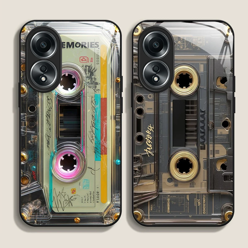 

Unique Cassette Tape Creative Tempered Glass Phone Case for OPPO Realme 14 PRO+ 13 12 Pro Plus GT Neo 3 2 X7 C63 C55 C35 Covers