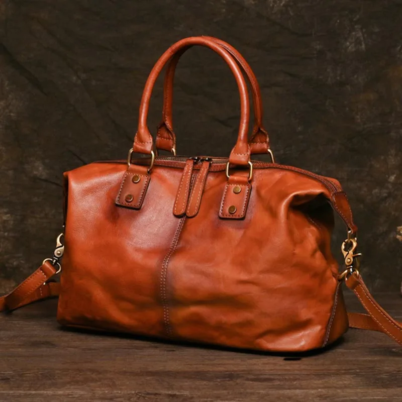 Luufan Vintage Genuine Leather Travel Bag For Men Soft Cowhide Unisex Travel Duffel Large Shoulder Bag Male Luggage Duffle Bags