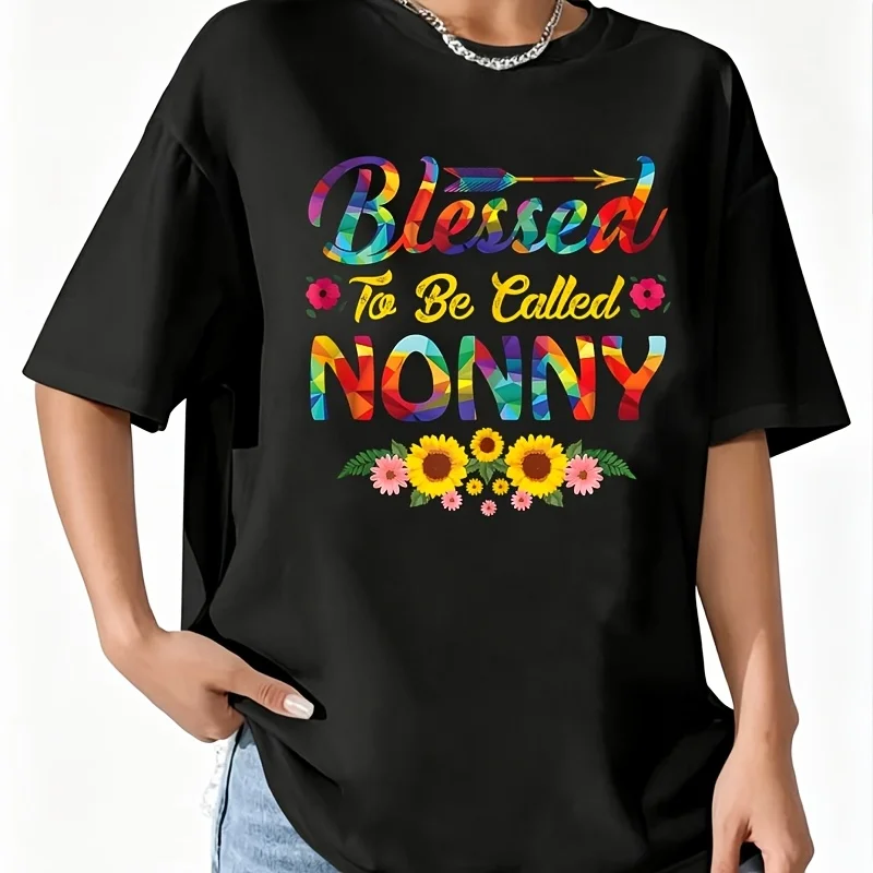 Blessed to Be Called Nonny Shirt Mothers Day Gift Women's 100% Cotton T-Shirt Short Sleeve Top Casual Round Neck Fun Print Tee S-5Xl