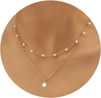 Gold Pearl Necklace for Women K Gold Plated Layered Pearl Necklaces for Women Trendy Pearl Necklace for Women Gold Jewelry Gifts 1
