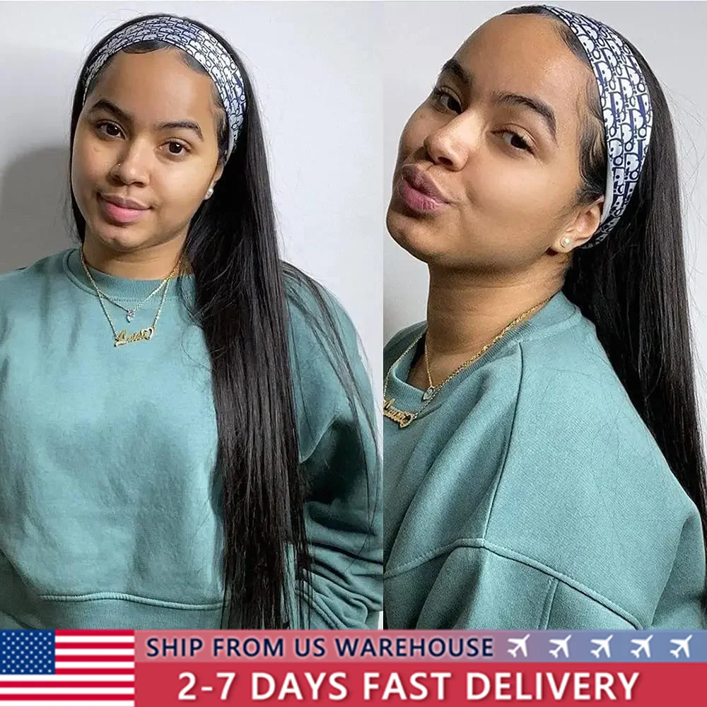 Headband Wigs Human Hair Straight Human Hair Wigs For Women Glueless Wig Ready To Wear Straight Human Hair None Lace Front Wigs