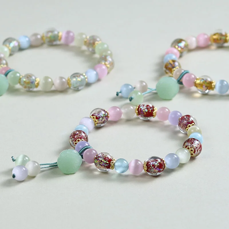 Makronen-Farbiges Puder-Glasur Perlenarmband Luxuriöses Katzenauge-Kristall Handschmuck für Frauen Exquisite Beste-Freundin-Geschenke