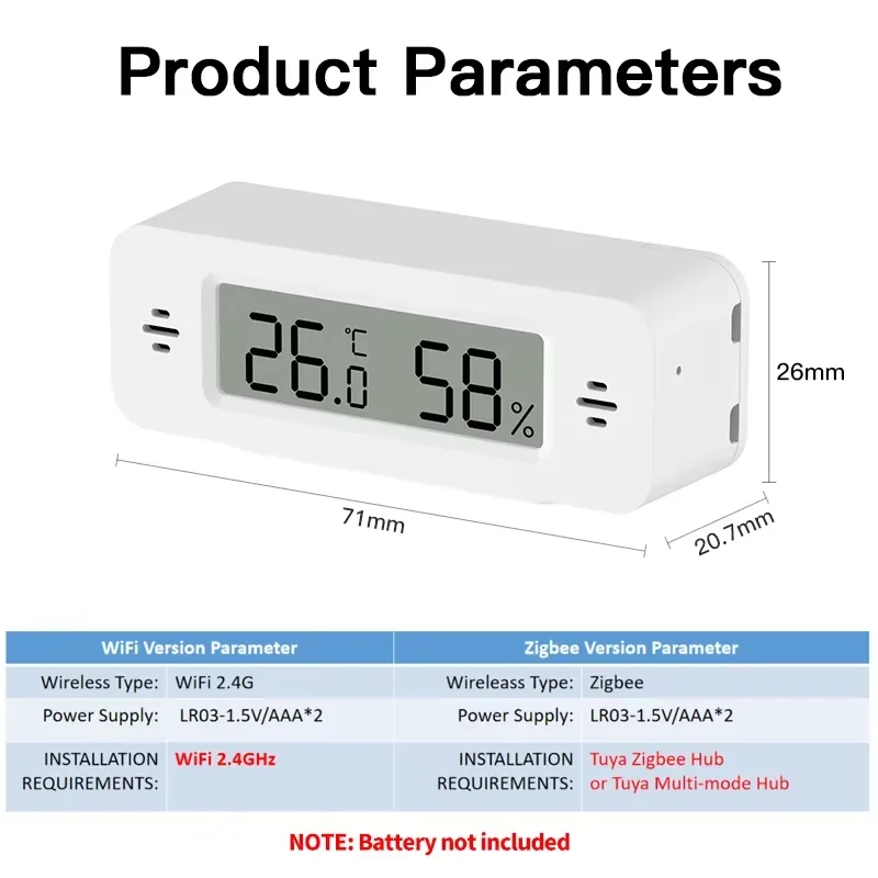 Tuya WiFi  Zigbee Humidity Temperature sensor For tuya Smart Home APP Remote Work with google home assistant alexa