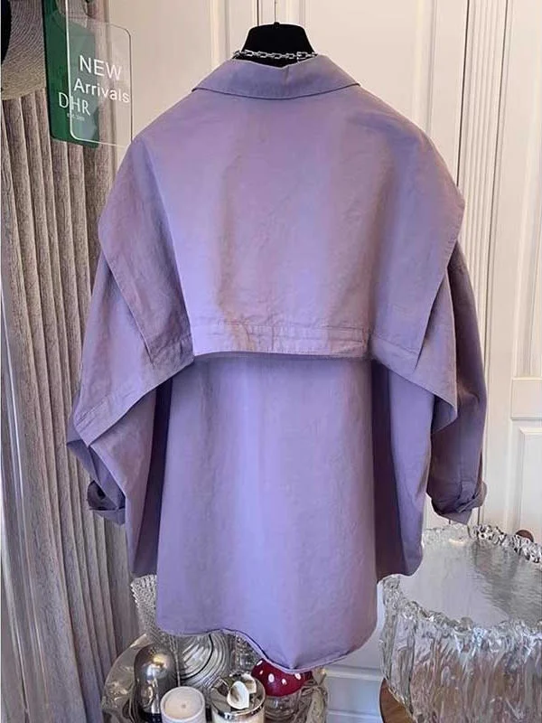 

plus Size Casual irt Coat Design Sensation Small ence Spring New Loose Fit Polyester Fabric Korean Sle Long Sve Po...