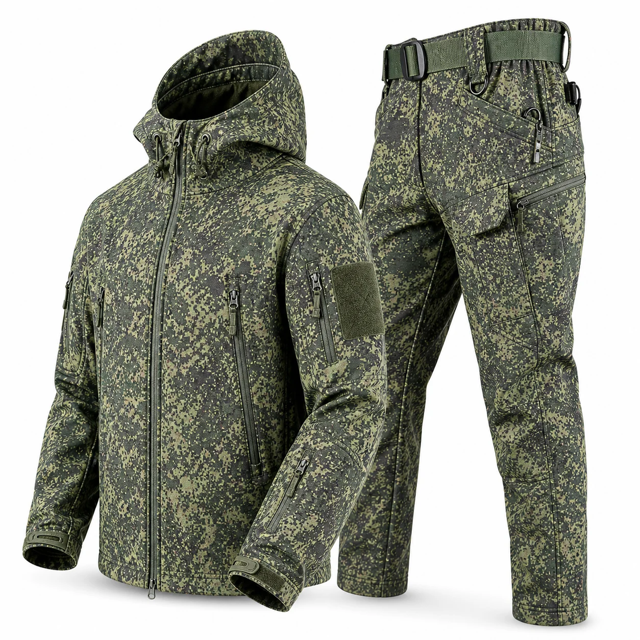 Men Tactical Softshell Suit Fleece Lined Jacket Pants Set Windproof Water Resistant Winter Outdoor Hiking Camping Training Cloth