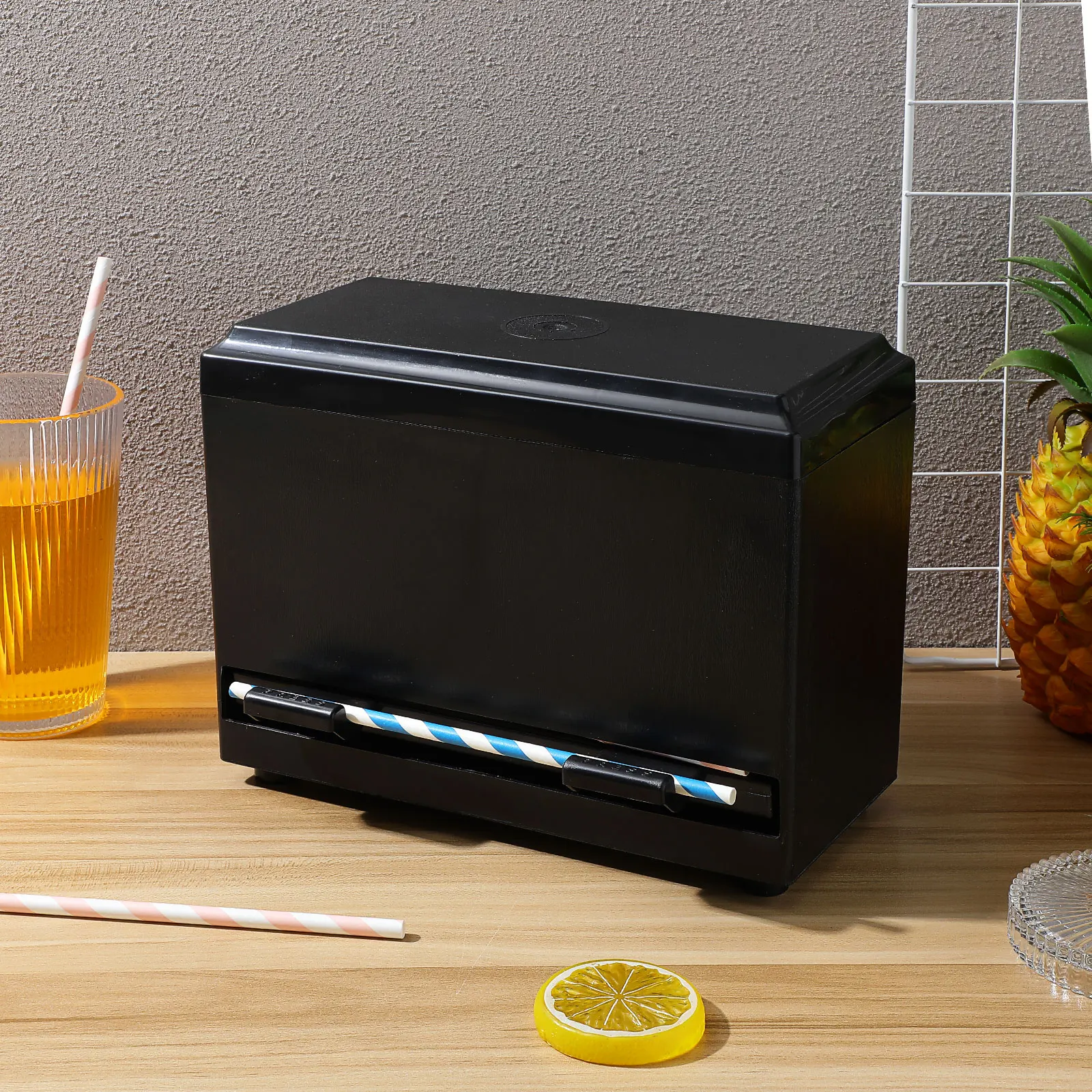 

Push Down Dispenser Automatic Straw Storage Box For Cafe Milk Tea Shop Straw Holder Container Kitchen Countertop Organizer