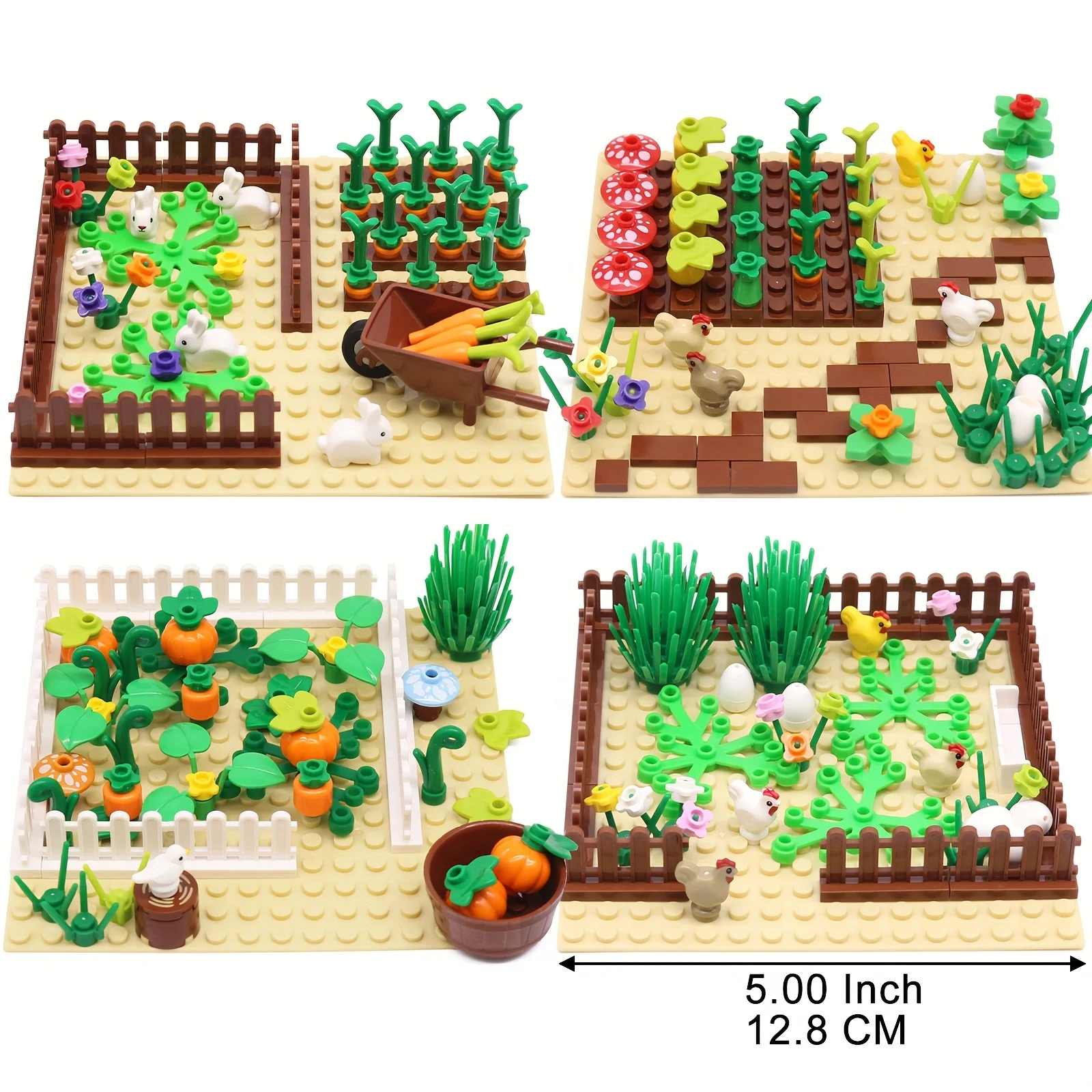 Small particle farm building block set, DIY pumpkin field, rabbit shed, chicken coop, animal and poultry puzzle toy decoration