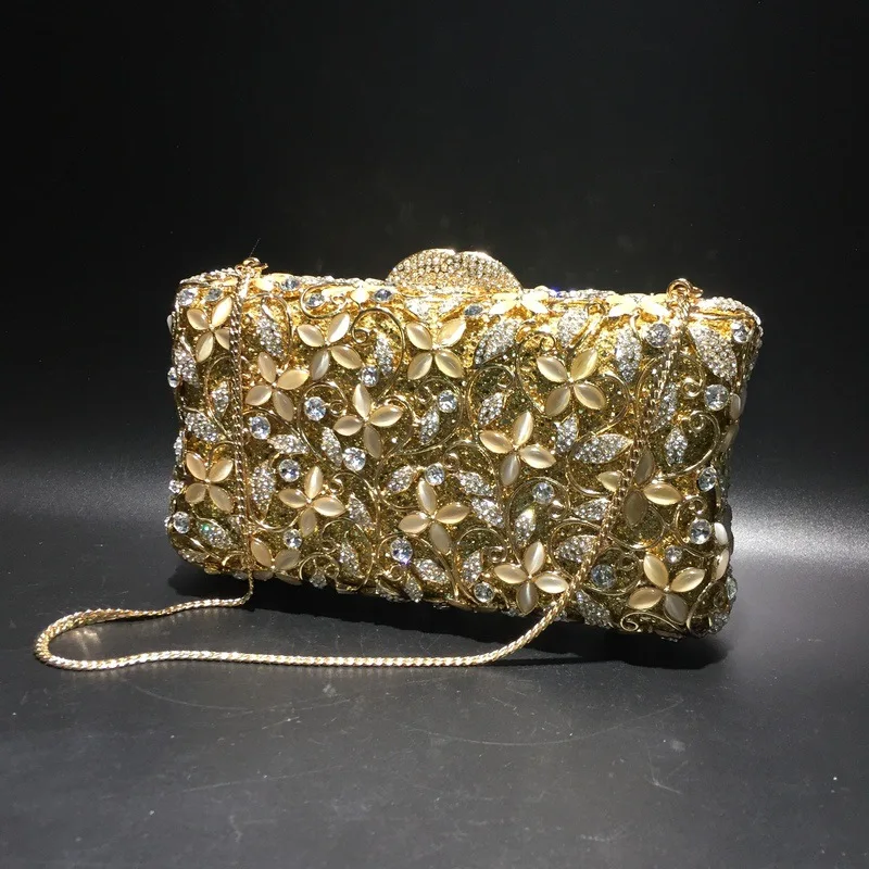 

Cat's Eye Diamond Four-leaf Flower Diamond Bag Empty Metal Crystal Dinner Handmade Diamond-encrusted Women's Bag Luxury Handbags