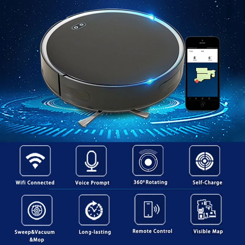 Purerobo F8 Robot Vacuum Cleaner Wet Dry Smart Home Mop APP WIFI&Remote Control Smart Automatic Reharge Dust Removal Black Robot