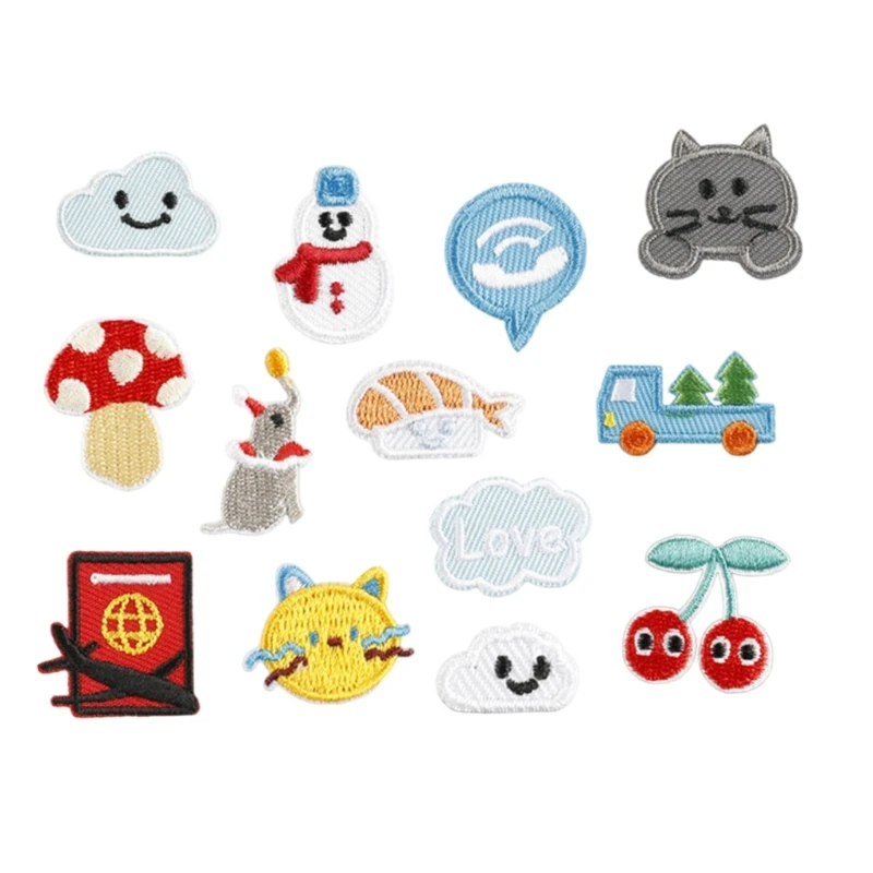 

13 Pcs Cats Iron On Patches Clothing Patches Cloud Embroidered Patches for Bag