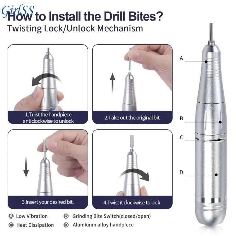 Máy khoan móng tay điện 2 trong 1 45000RPM Bộ máy khoan móng tay Dũa móng tay Làm móng tay T4MB