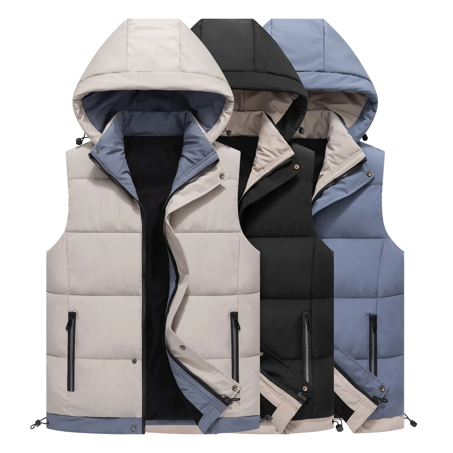 Autumn Winter Men Couple Padded Vest Men Korean Style Sleeveless Jacket Thick Contrast Color Waistcoat Detachable Hood Vests