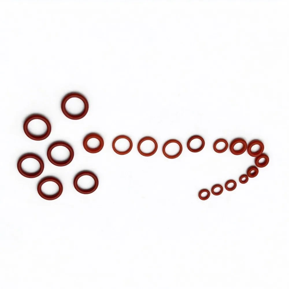 Red VMQ Silicone O Ring Kit Food Grade Gaskets OD 4 5 6 7 8 10mm 250Pcs Heat Resistant Waterproof for Industrial Plumbing Repair