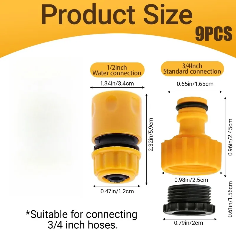 10PCS Plastic Garden Hose Quick Connector Sets Fit 3/4 Inch 1/2 Inch Water Hose Fittings Male and Female Connectors Hose Adapter