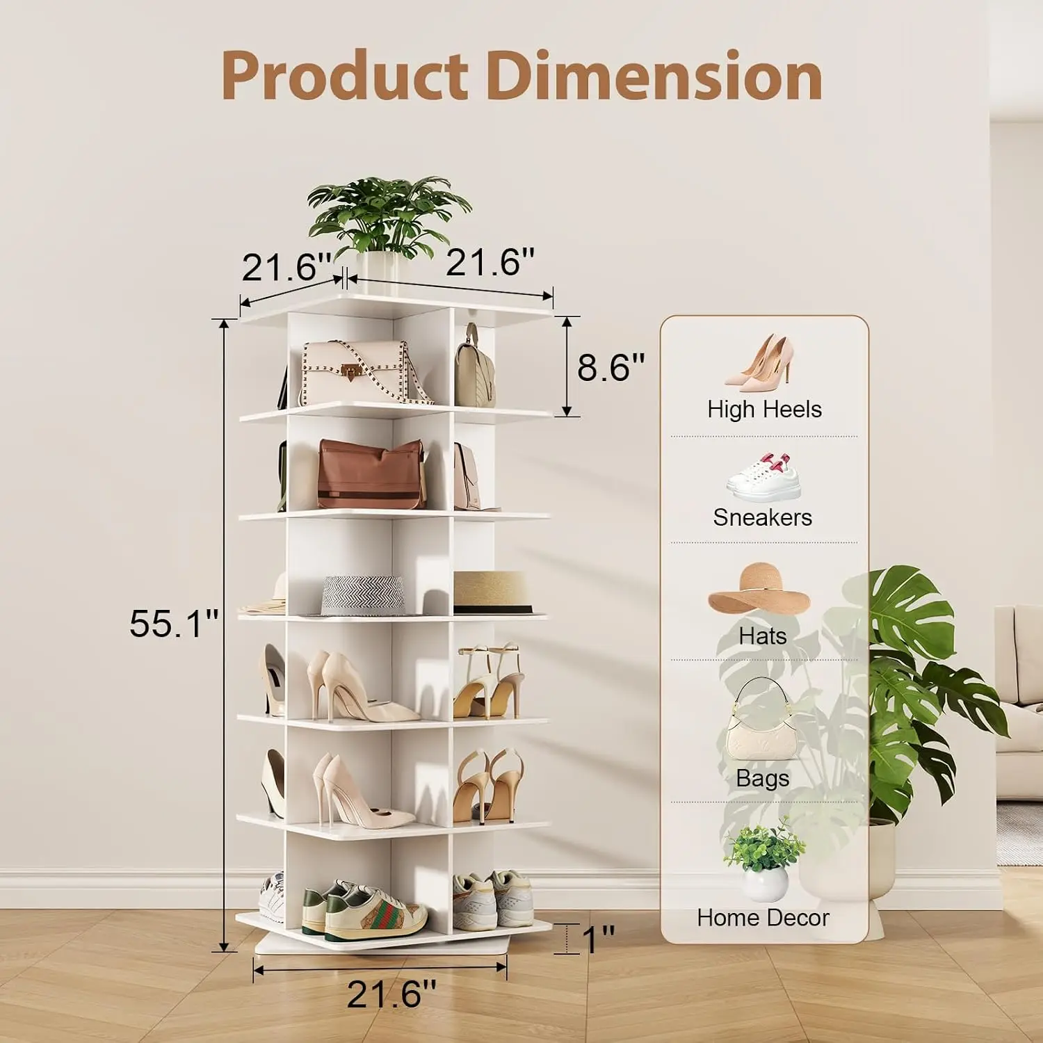 Spinning Shoe Rack Tower Six Tier Storage Organizer White