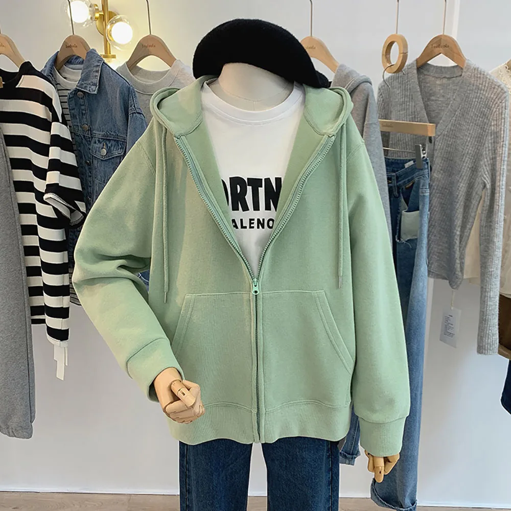 

Autumn Winter New Women Hooded Sweatshirts Fashion Solid Drawstring Zipper Long Sleeve Hoodies Casual Cardigan Outerwear Female