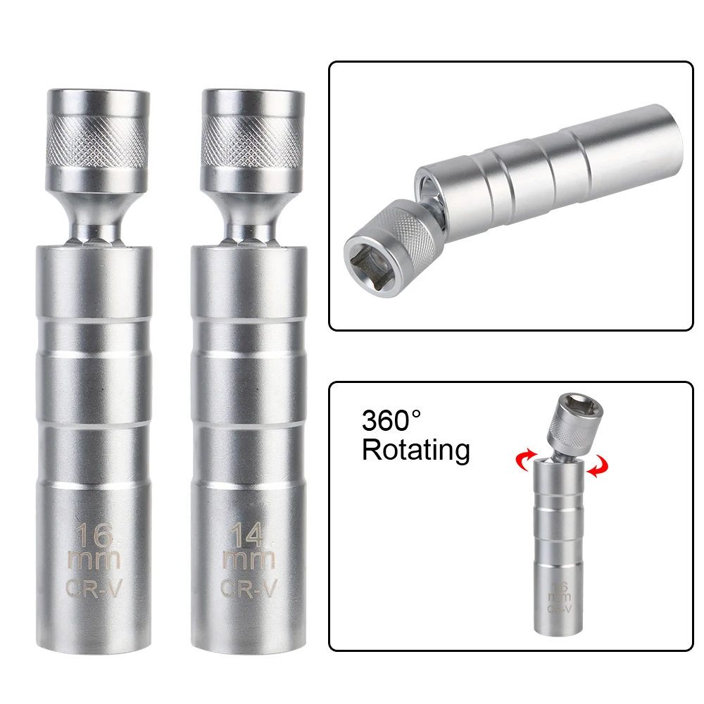 Car Repair Tool 12 Angle Flexible Socket Wrench With Magnetic Universal Joint Spark Plug Socket Thin Wall 14mm 16mm