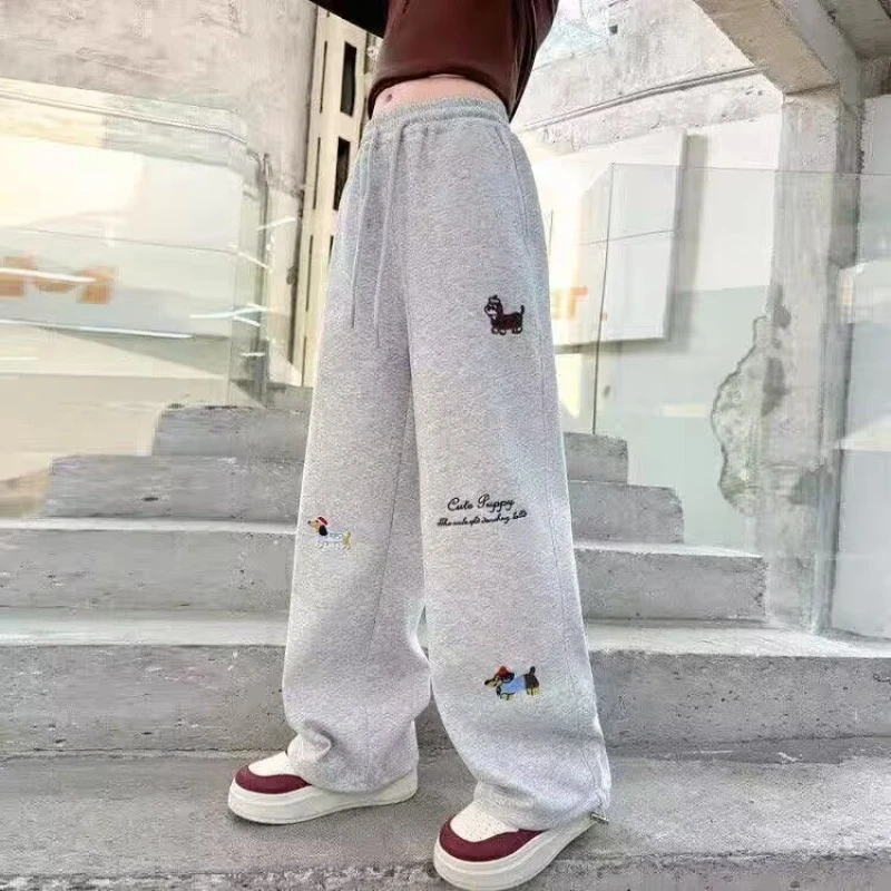 Girl Cotton Warm Trousers American High Street Casual Pants Child Loose Pants Autumn Kids Pink Sweatpants 120-170 New 2025
