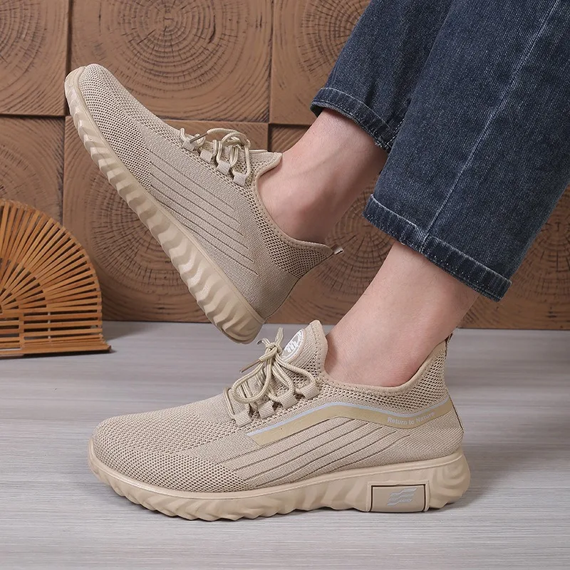 Summer New Casual Knit Lace-Up Men's Sneakers Versatile Trendy Breathable Mesh Sports Shoes Lightweight Soft Sole Man Shoes