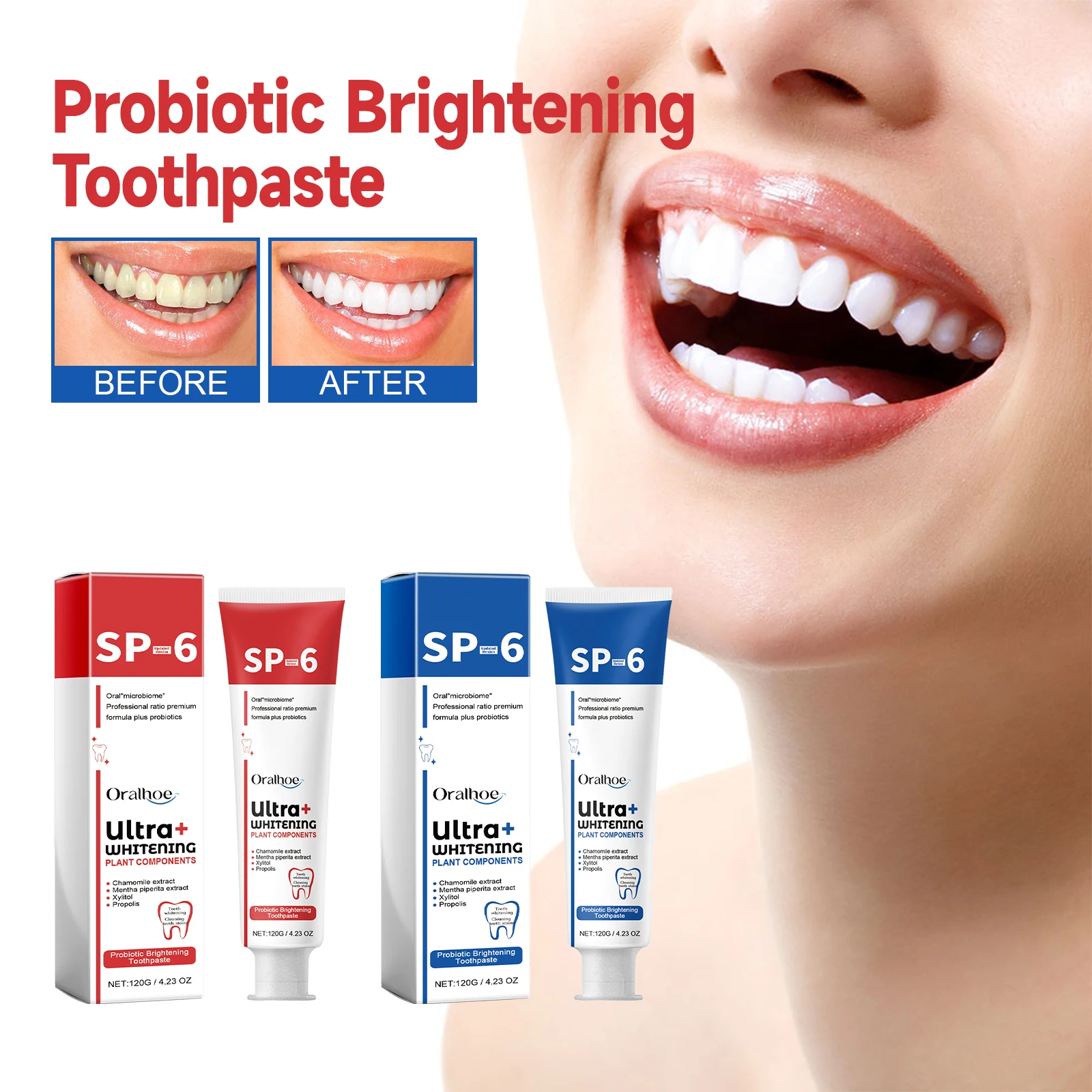 Dentifrice éclaircissant probiotique SP-6, livres d'hygiène buccale, élimination des odeurs, haleine fraîche, élimination de la coloration, blanchiment des dents, soins des dents