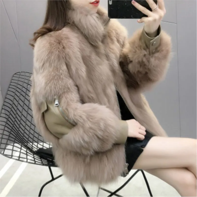 

New mixed fur coat for women short thickened fashionable and