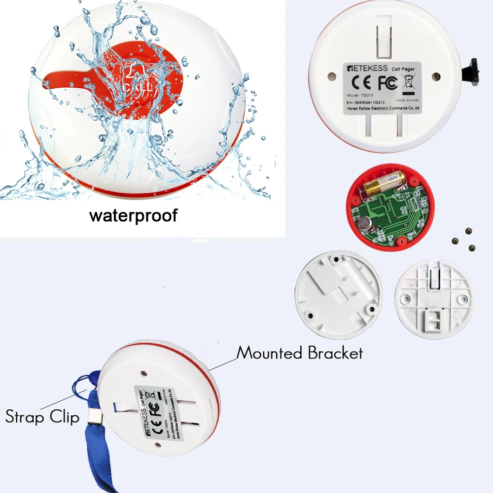 Retekess-buscapersonas para cuidador, sistema de asistencia al paciente, llamadas de enfermera, botón de llamada inalámbrico TD009 + TD108, receptor