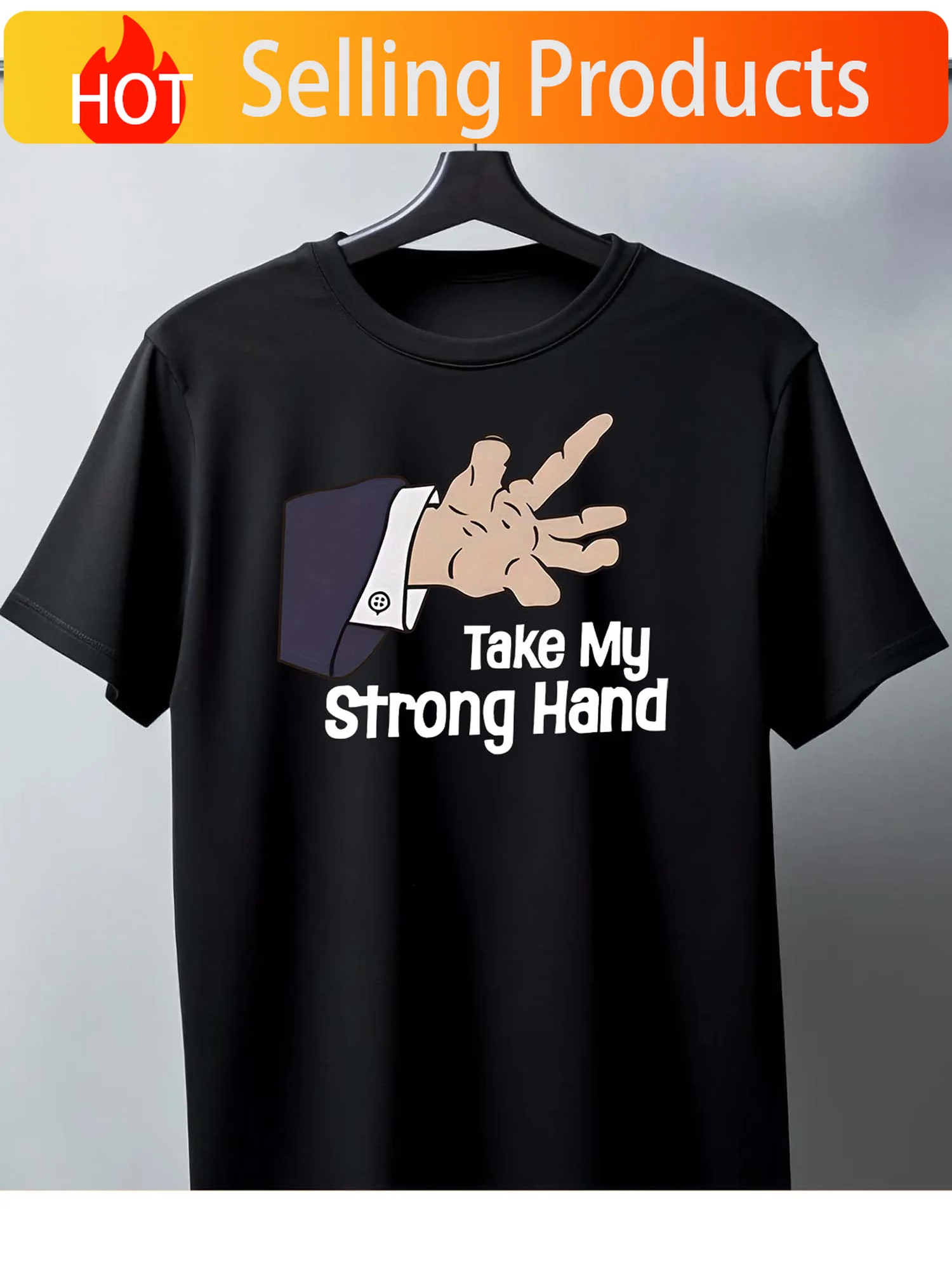 Men's T-shirt Cotton Breathable Material, Black Style Godfather Strong Hand Pattern Design