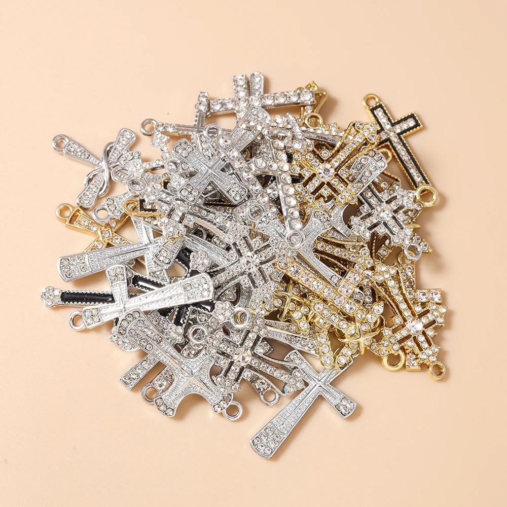 20 Stück niedliche gemischte Kristall-Metall-Kreuz-Anhänger für die Herstellung von Ohrringen, Halsketten, Armbändern, DIY-Bastelarbeiten, Schmuckzubehör – Detail 4