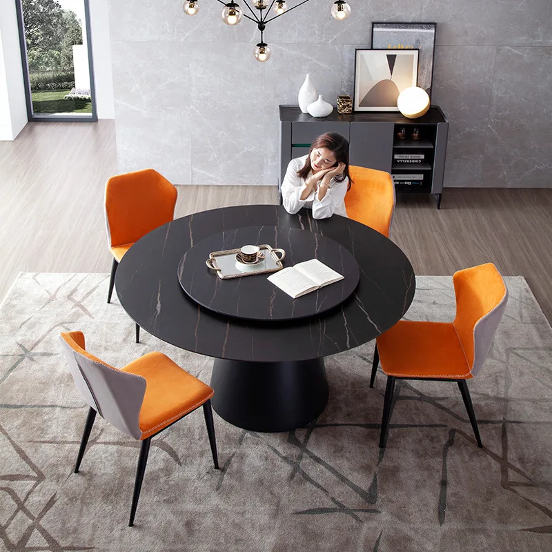 Simple chair combination, round dining table, turntable household small apartment 3