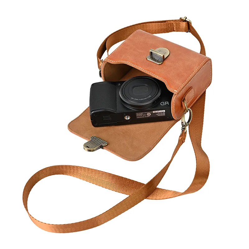 PU Leather Photo Cover Camera Case Shoulder Bag For Ricoh GR3 GR2 Canon G7 X Mark III G9X G7X II SX740 Panasonic TZ90 TZ85 TZ30
