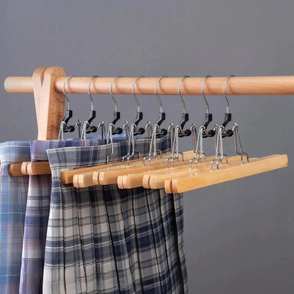 

5PCs Wood Hanger Non-Slip Rack Skirt Clip Dress Hanger High Capacity Hanger Multi-Functional Design Household Supply