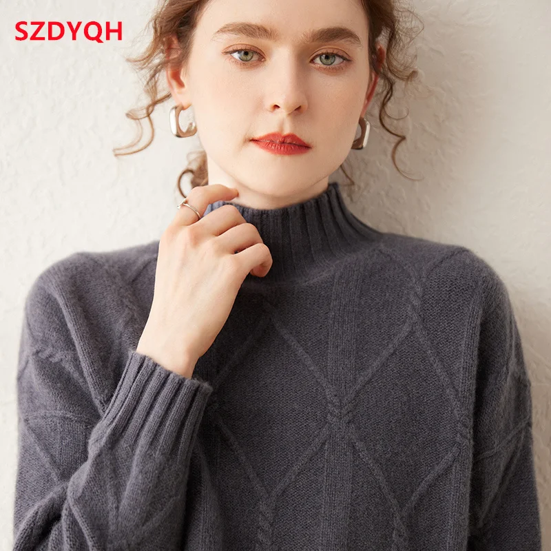 2023 Hot Sale Autumn Winter New 100% Pure Cashmere Sweater Turtleneck Women\'s Thicken Warm Female Loose Large Size Knit Jumper