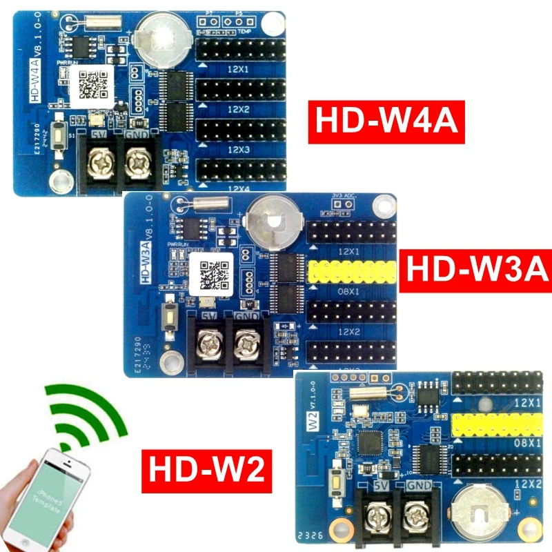 

HD-W2 HD-W3A HD-W4A Wifi Led Control Card Wireless Lintel P10 Monochrome Display Controller Phone App Android Sending Message