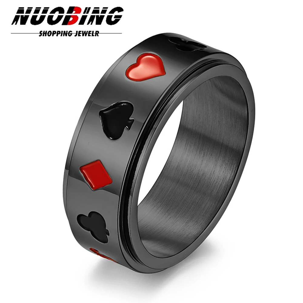 

8mm Punk Stainless Steel Rotatable Lucky Ace of Spades Stainless Steel Poker A Card Fortune Hip-hop Jewelry Gifts Accessories